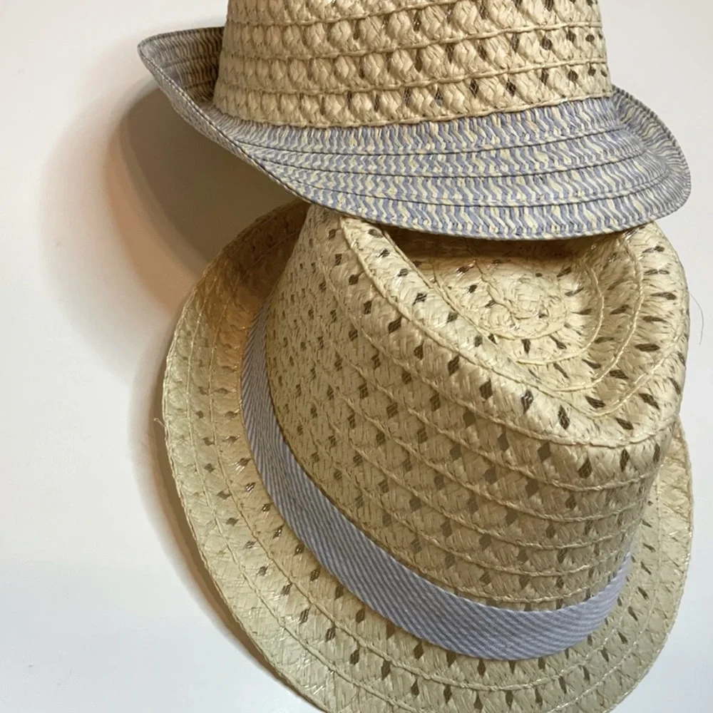 BOYS BLUE TAN RIBBON FEDORA WOVEN HAT